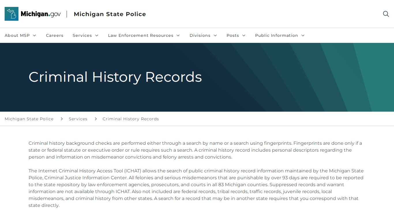 MSP - Criminal History Records - Michigan